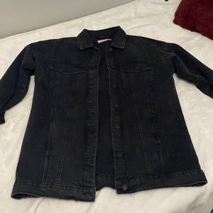 Black jean jacket high quality thick oversized denim grey long jacket